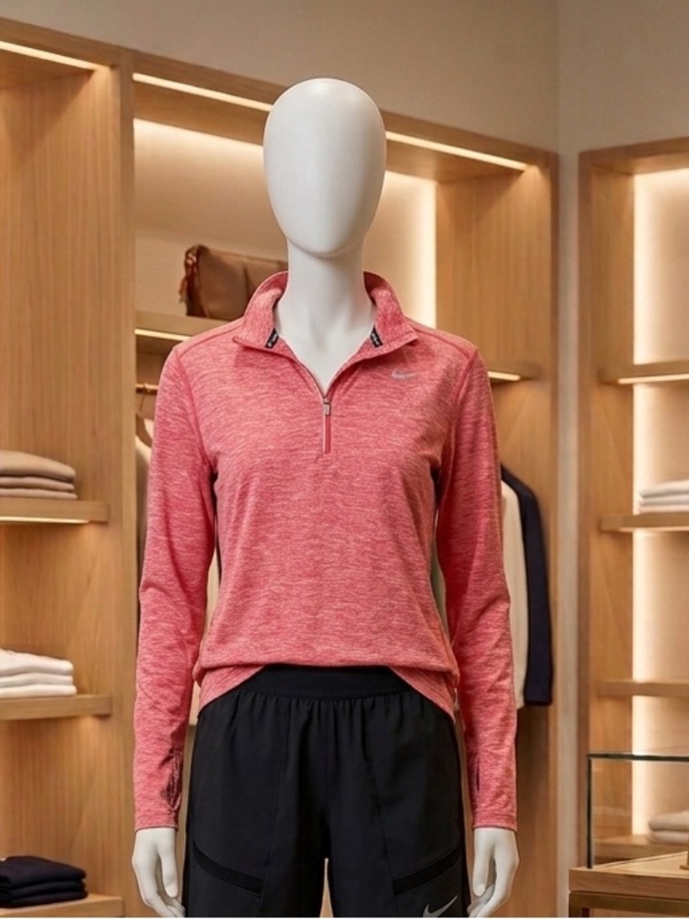Nike Women's Pink Heather Long-Sleeve Athletic Top with Half-Zip